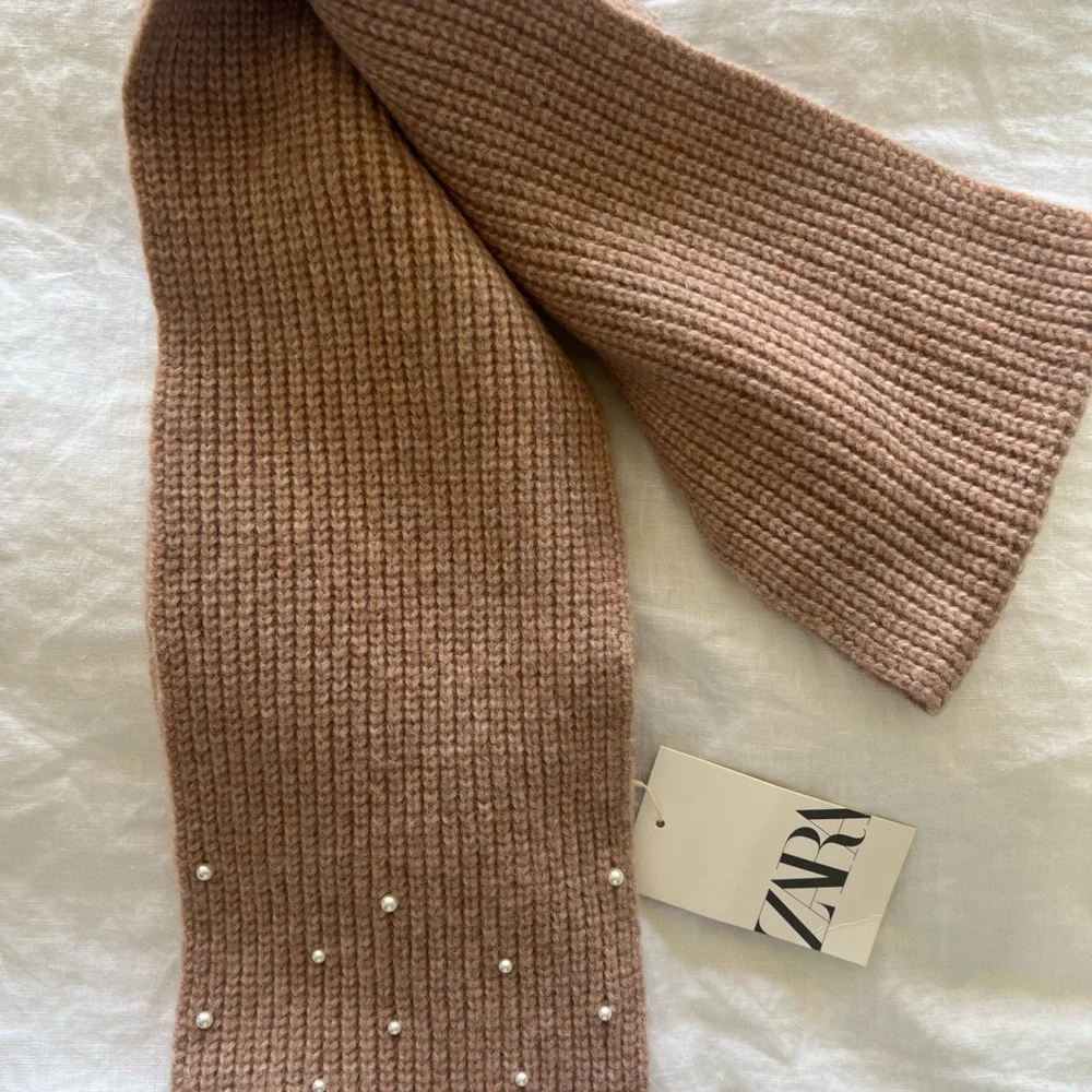 Pearly Knit Hat & Scarf Set Dusty Rose NWT